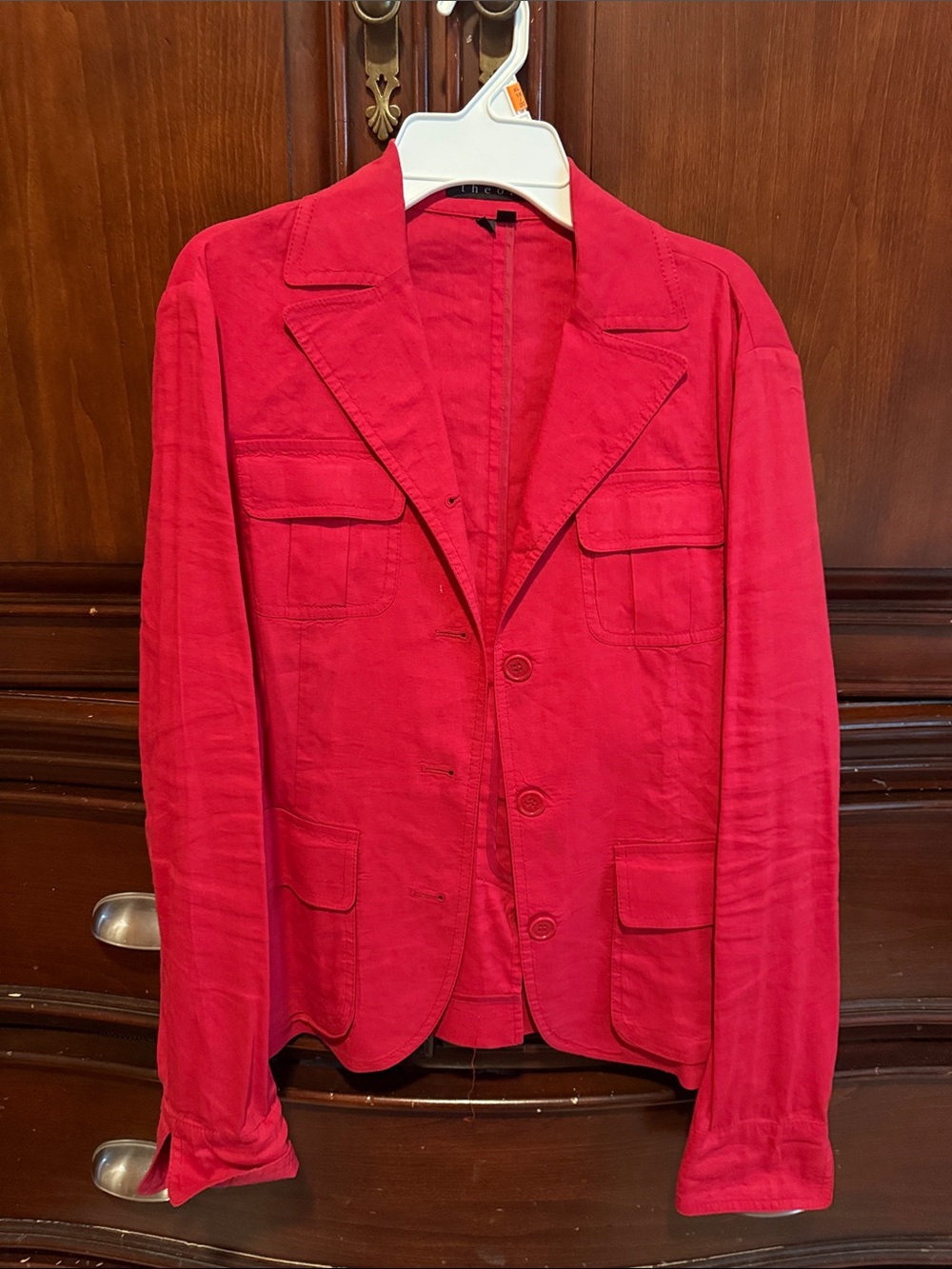 Theory Red Women's Cotton Blend Blazer Jacket